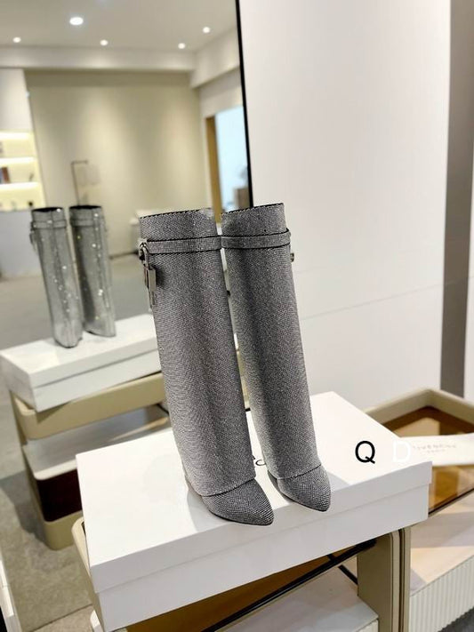 Knee-High Crystal Embellished Boots