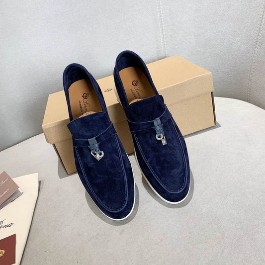 Navy Suede Penny Loafers
